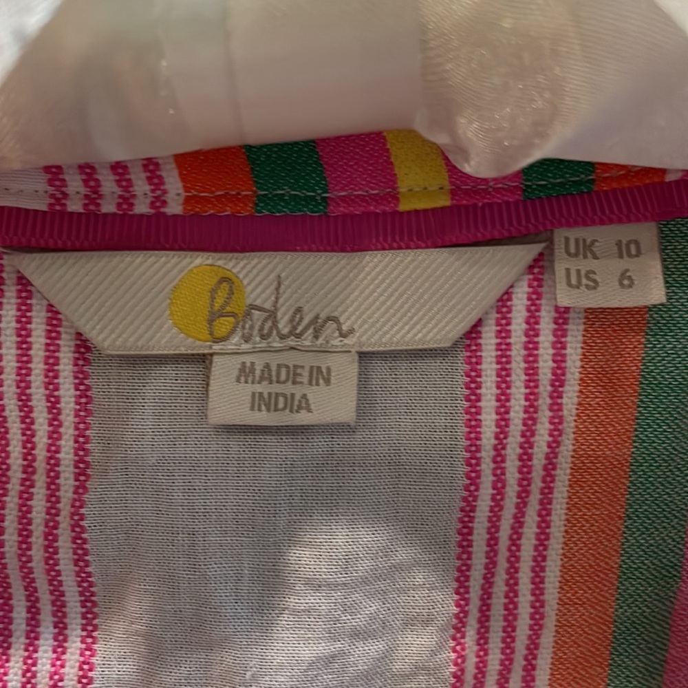 NWOT Boden Cotton Blend Summer Stripe Peasant Top Size 6 - Picture 2 of 6